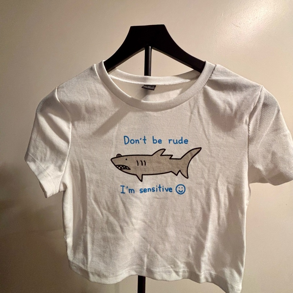 SHEIN White Ribbed Collar Tee
